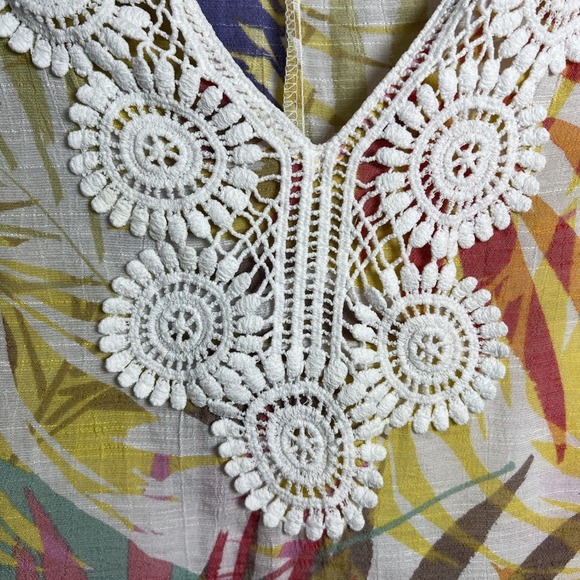 Spense Tropical Print Split Flare Sleeve V-Neck Asymmetrical Top Women's Size 1X - Picture 3 of 8